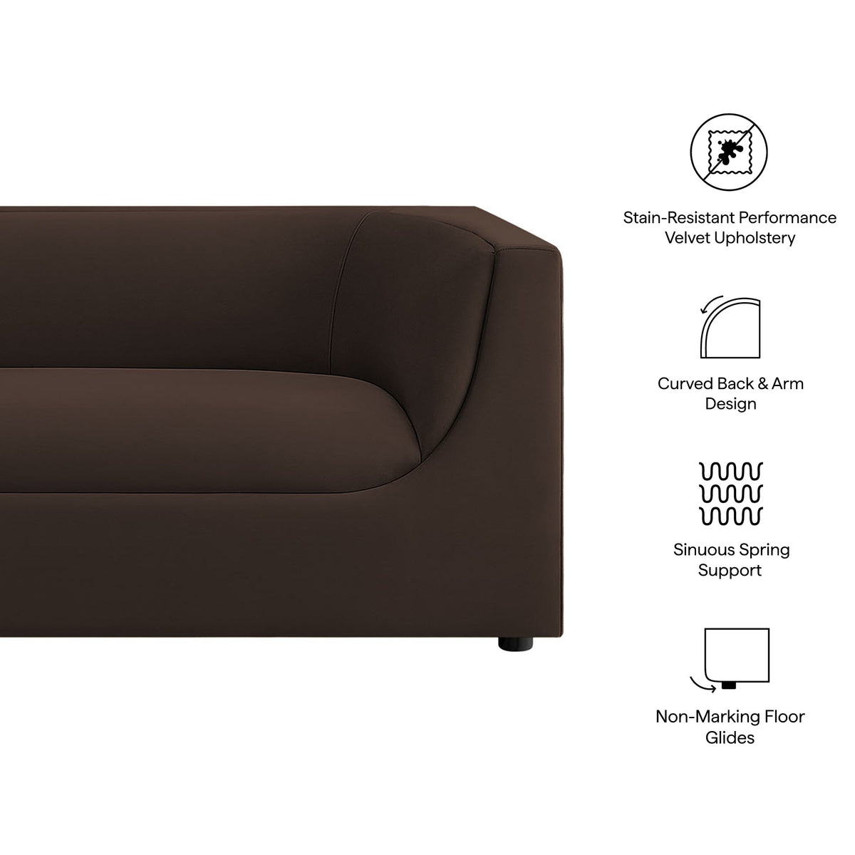Hilda Chocolate Brown 86" Curved Back Performance Velvet Sofa - Ornate Home