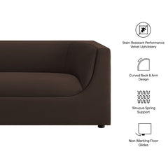 Hilda Chocolate Brown 86" Curved Back Performance Velvet Sofa - Ornate Home