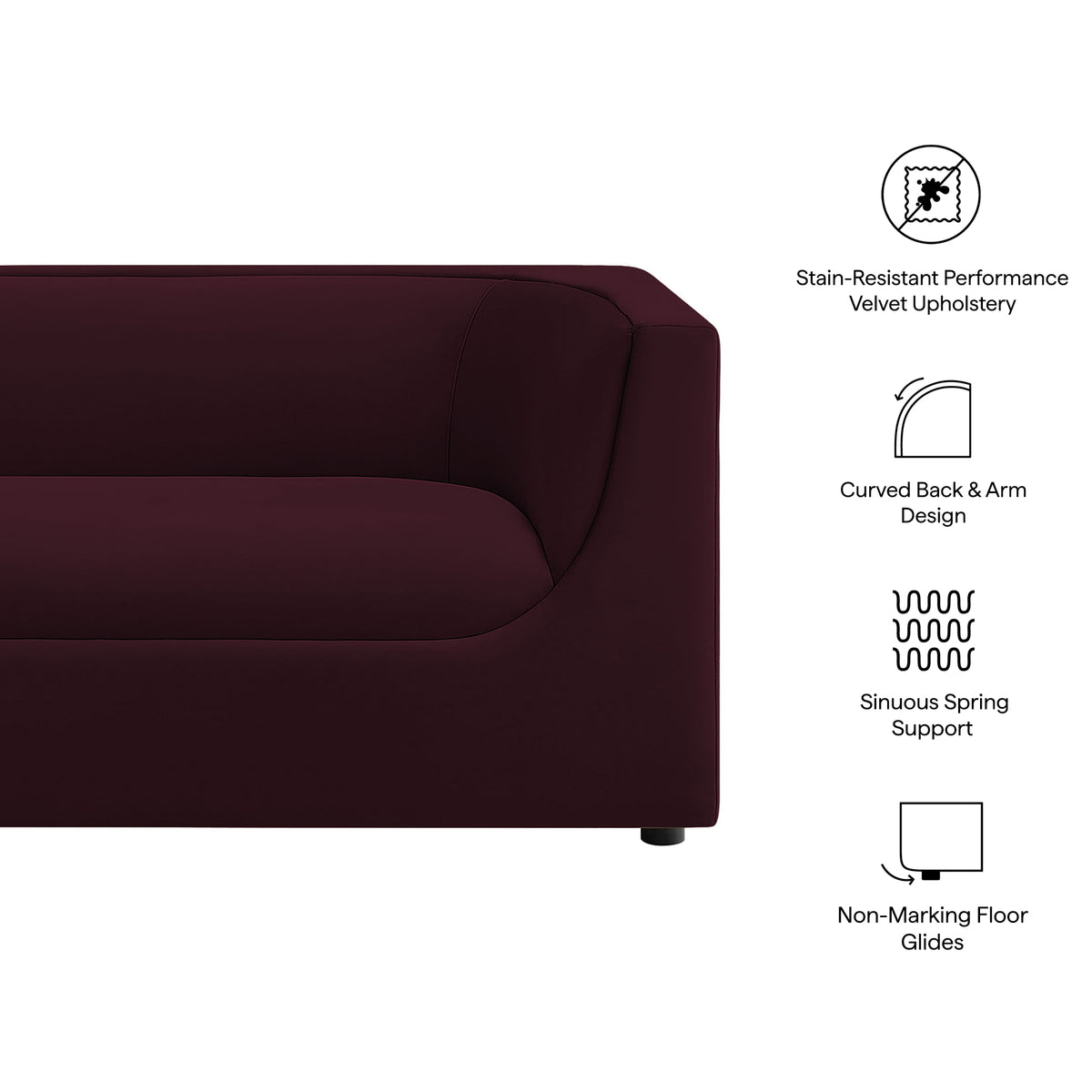 Hilda Mulberry 67" Curved Back Performance Velvet Loveseat - Ornate Home