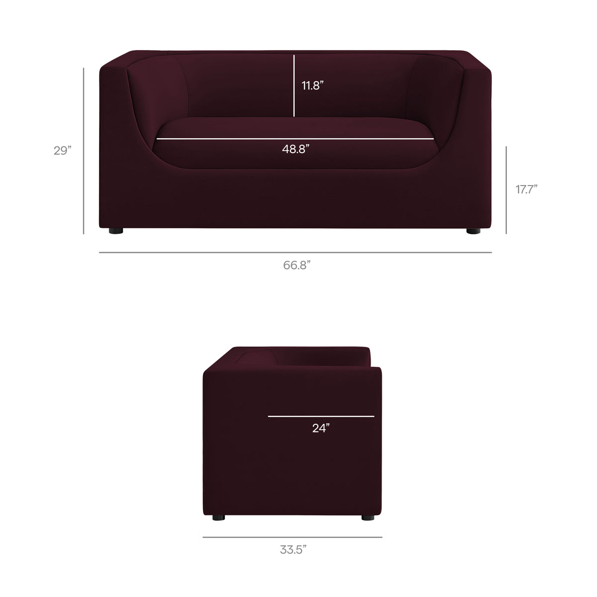 Hilda Mulberry 67" Curved Back Performance Velvet Loveseat - Ornate Home