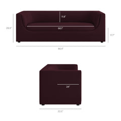 Hilda Mulberry 86" Curved Back Performance Velvet Sofa - Ornate Home