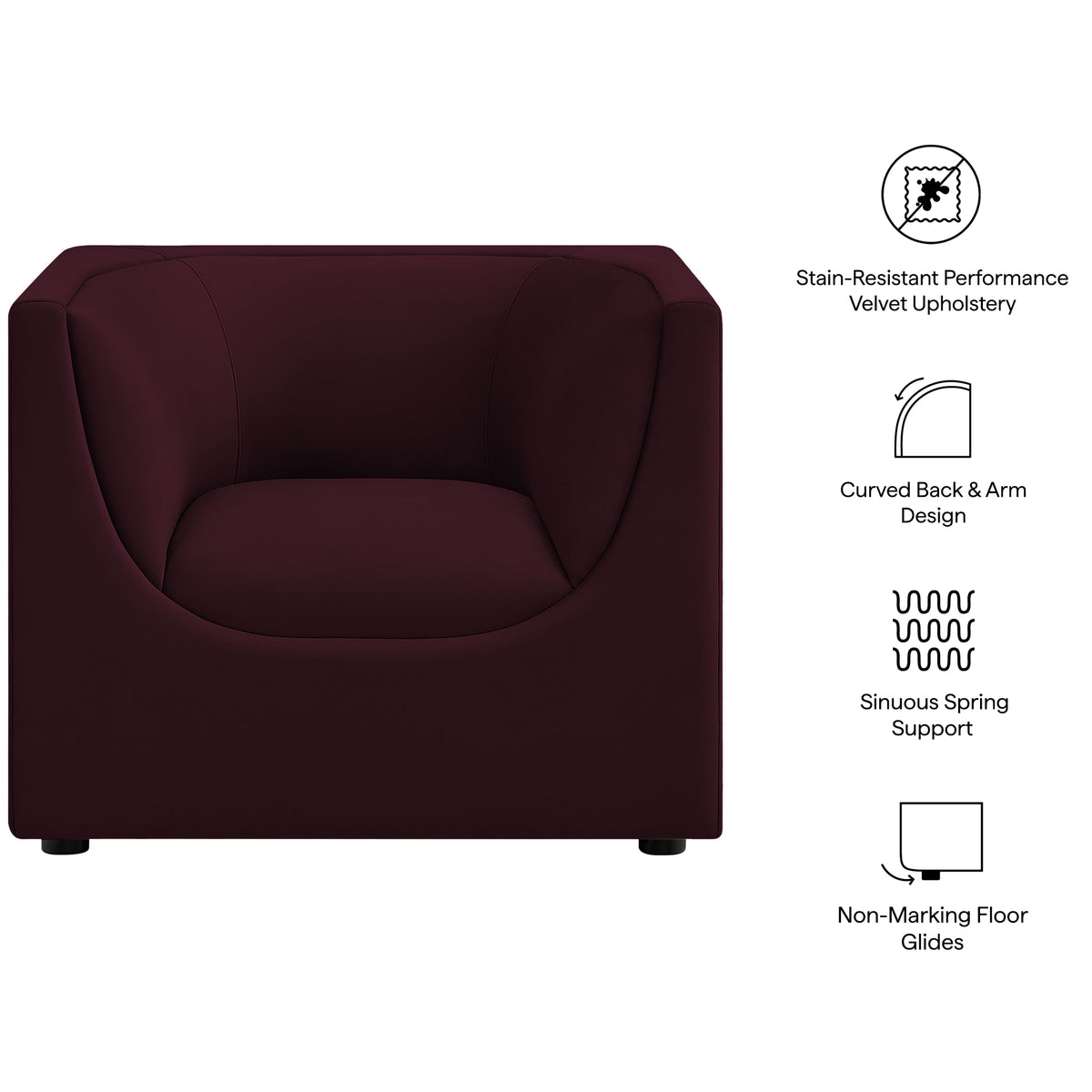 Hilda Mulberry Curved Back Performance Velvet Armchair - Ornate Home