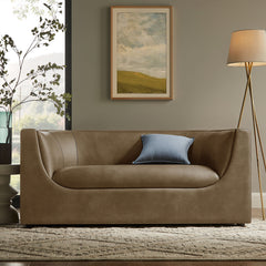 Hilda Mushroom 67" Curved Back Vegan Leather Loveseat - Ornate Home