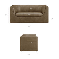 Hilda Mushroom 67" Curved Back Vegan Leather Loveseat - Ornate Home