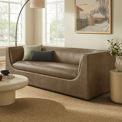 Hilda Mushroom 86" Curved Back Vegan Leather Sofa - Ornate Home