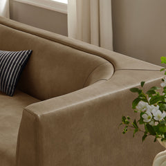 Hilda Mushroom 86" Curved Back Vegan Leather Sofa - Ornate Home