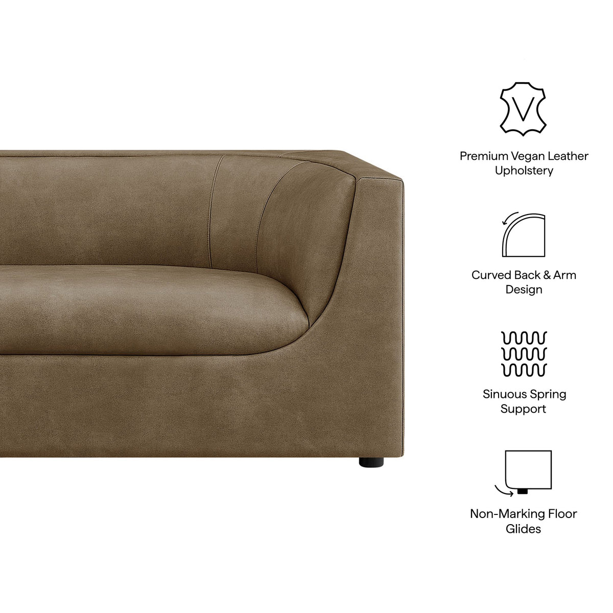 Hilda Mushroom 86" Curved Back Vegan Leather Sofa - Ornate Home