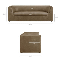 Hilda Mushroom 86" Curved Back Vegan Leather Sofa - Ornate Home