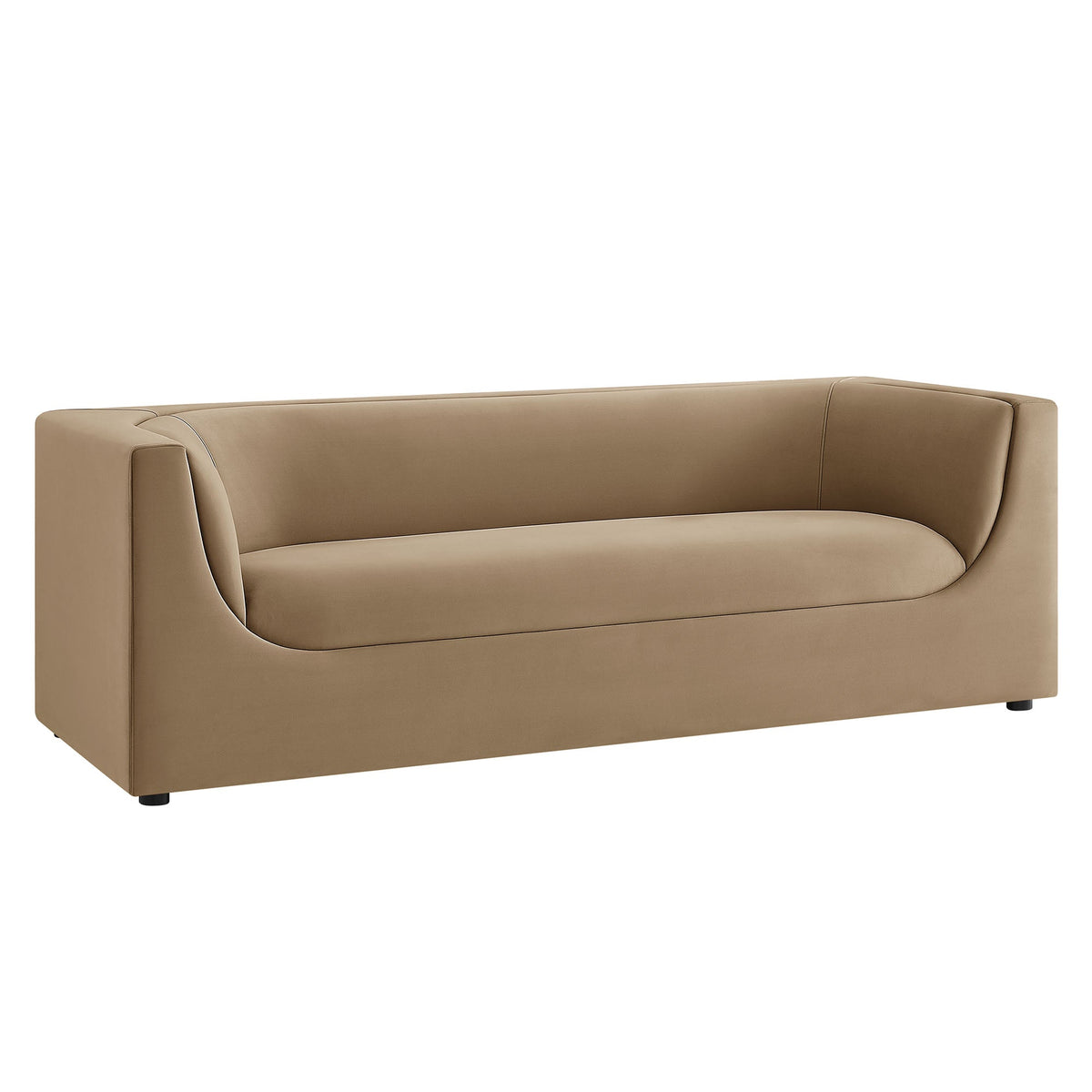 Hilda Taupe 86" Curved Back Performance Velvet Sofa - Ornate Home