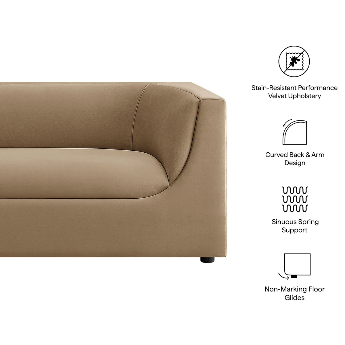 Hilda Taupe 86" Curved Back Performance Velvet Sofa - Ornate Home