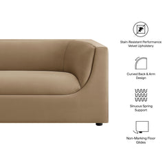 Hilda Taupe 86" Curved Back Performance Velvet Sofa - Ornate Home