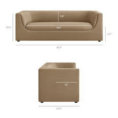 Hilda Taupe 86" Curved Back Performance Velvet Sofa - Ornate Home