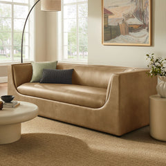 Hilda Toast 86" Curved Back Vegan Leather Sofa - Ornate Home