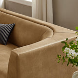 Hilda Toast 86" Curved Back Vegan Leather Sofa - Ornate Home