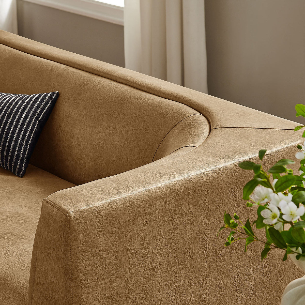 Hilda Toast 86" Curved Back Vegan Leather Sofa - Ornate Home