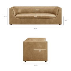 Hilda Toast 86" Curved Back Vegan Leather Sofa - Ornate Home