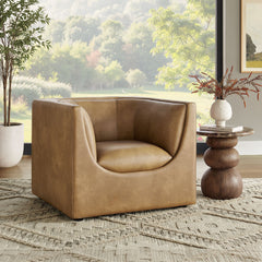 Hilda Toast Curved Back Vegan Leather Armchair - Ornate Home