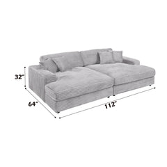 Hilde Light Gray Jumbo Corduroy Double Chaise Sectional - Ornate Home