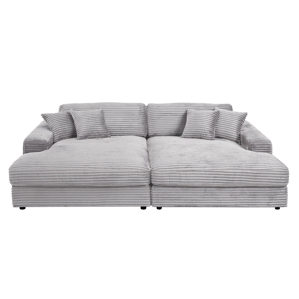 Hilde Light Gray Jumbo Corduroy Double Chaise Sectional - Ornate Home