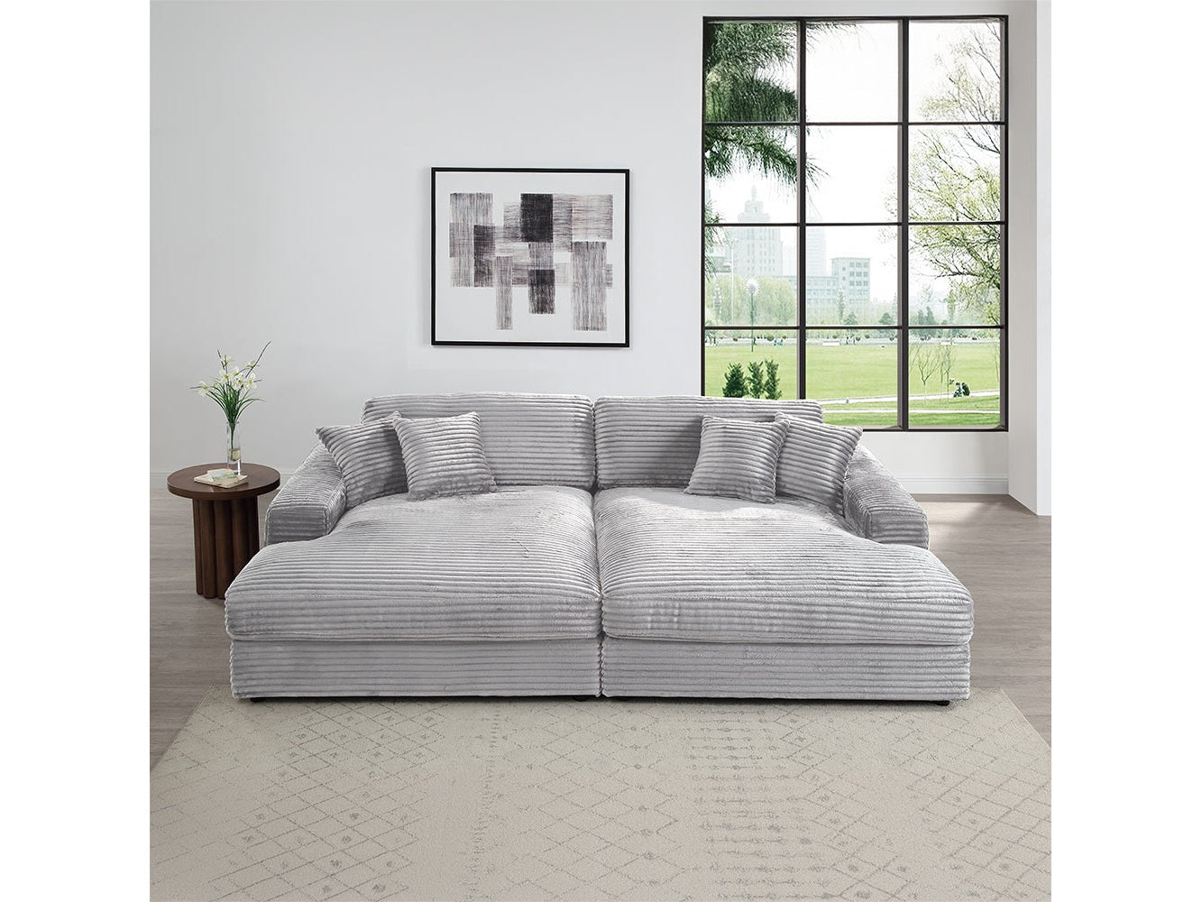 Hilde Light Gray Jumbo Corduroy Double Chaise Sectional - Ornate Home