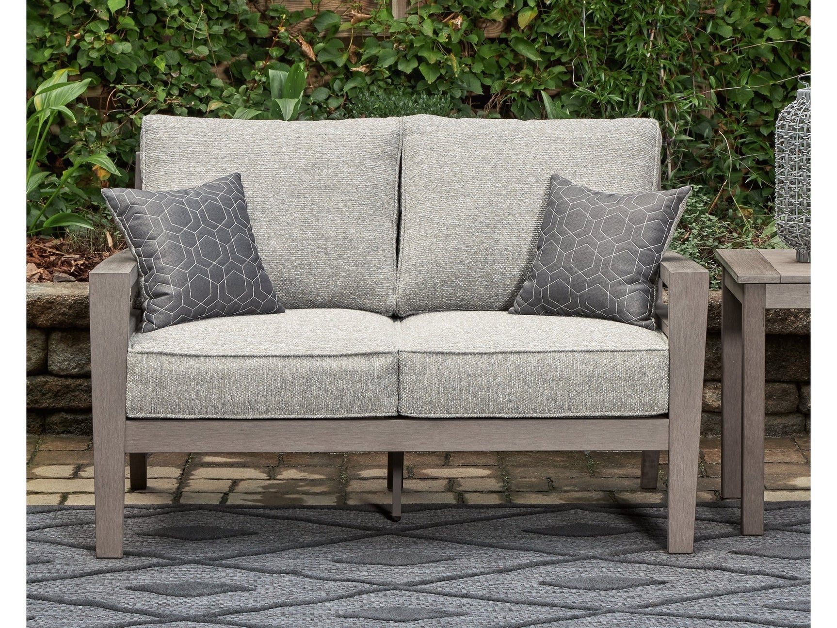 Hillside Barn Gray/Brown Outdoor Loveseat with Cushion - Ornate Home