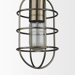 Hines Antiqued-Brass Metal Cage Pendant Light - Ornate Home