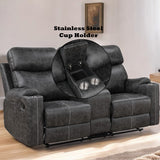 Hirah Dark Gray Motion Loveseat W/Console & Usb Port - Ornate Home