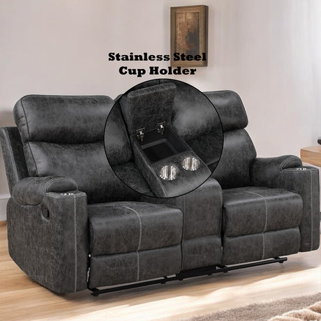 Hirah Dark Gray Motion Loveseat W/Console & Usb Port - Ornate Home