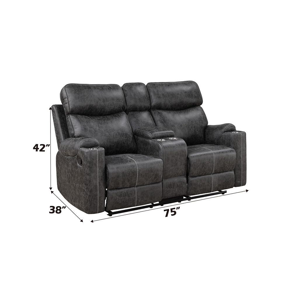 Hirah Dark Gray Motion Loveseat W/Console & Usb Port - Ornate Home