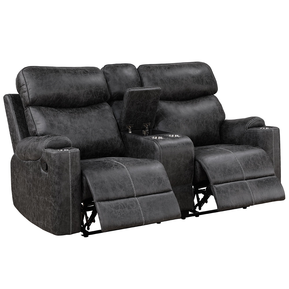 Hirah Dark Gray Motion Loveseat W/Console & Usb Port - Ornate Home