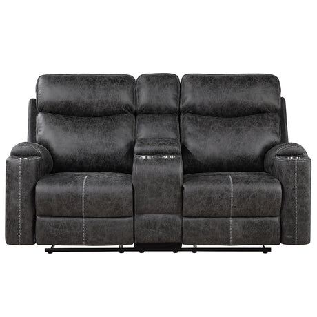 Hirah Dark Gray Motion Loveseat W/Console & Usb Port - Ornate Home