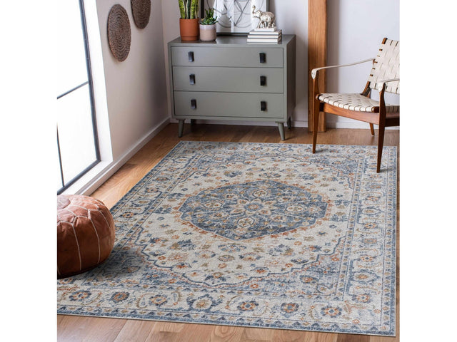 Hiti Blue&Cream Flat Pile Washable Rug - Limited Edition - Ornate Home