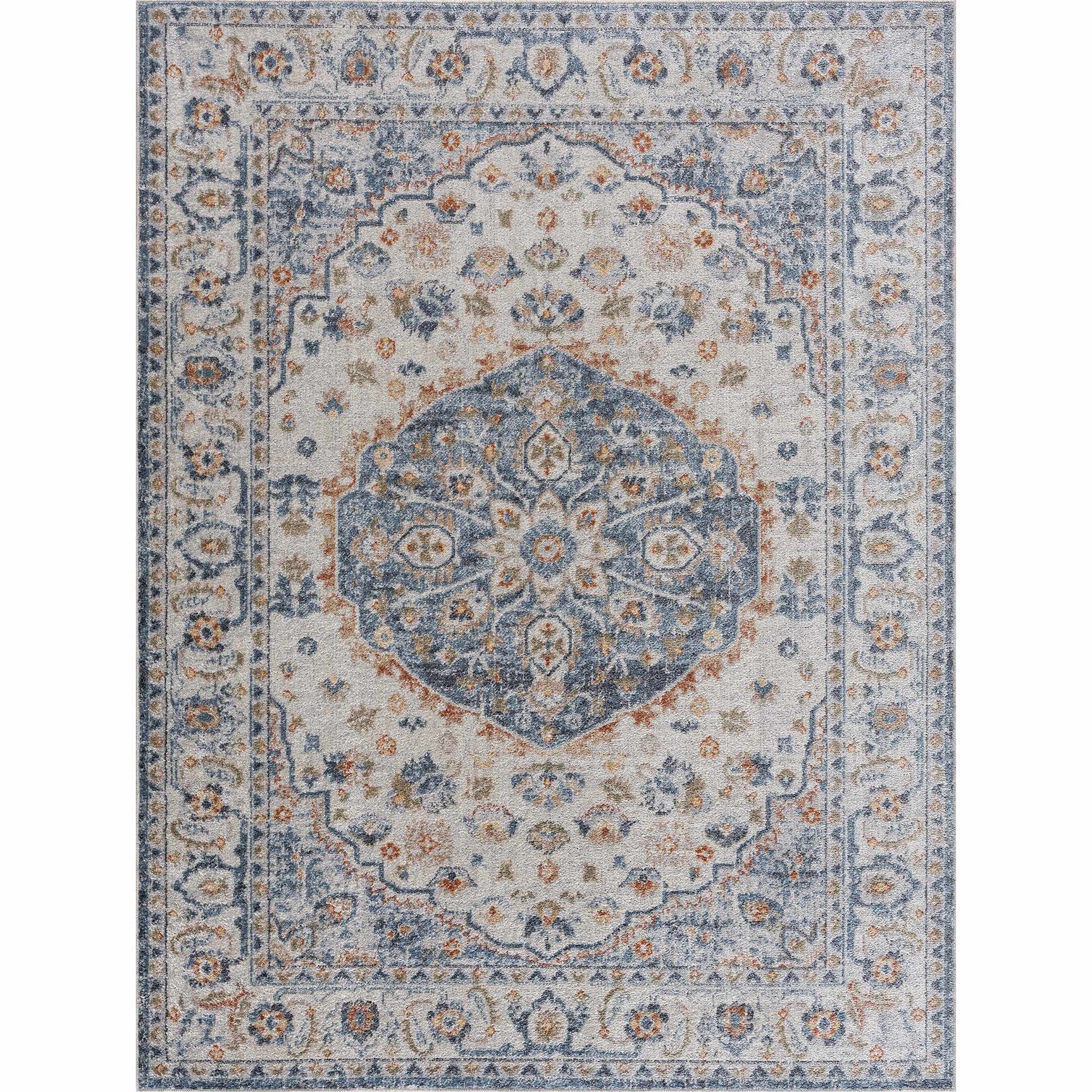 Hiti Blue&Cream Flat Pile Washable Rug - Limited Edition - Ornate Home