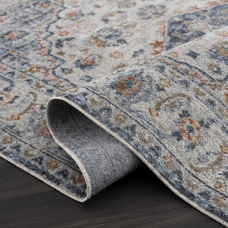 Hiti Blue&Cream Flat Pile Washable Rug - Limited Edition - Ornate Home