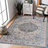 Hiti Blue&Cream Flat Pile Washable Rug - Limited Edition - Ornate Home
