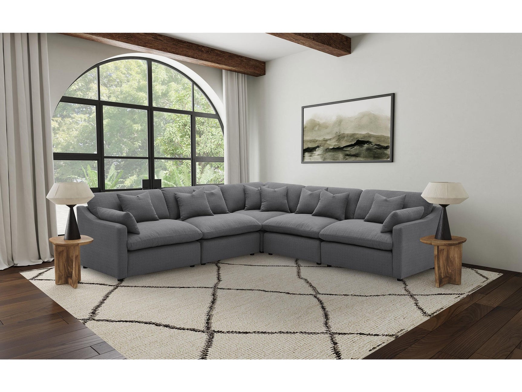 Hobson Charcoal 5-piece Upholstered Modular Sectional Sofa - Ornate Home