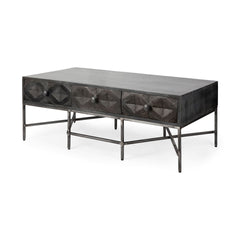 Hogarth Brown Rectangular Solid Wood Top Iron Metal Base with 6 Drawers Coffee Table - Ornate Home