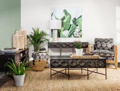 Hogarth Brown Rectangular Solid Wood Top Iron Metal Base with 6 Drawers Coffee Table - Ornate Home