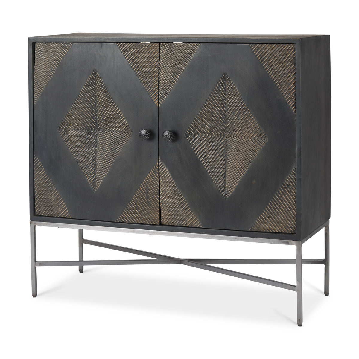 Hogarth Dark Brown/Black/Silver 2 Door Dark Accent Cabinet - Ornate Home