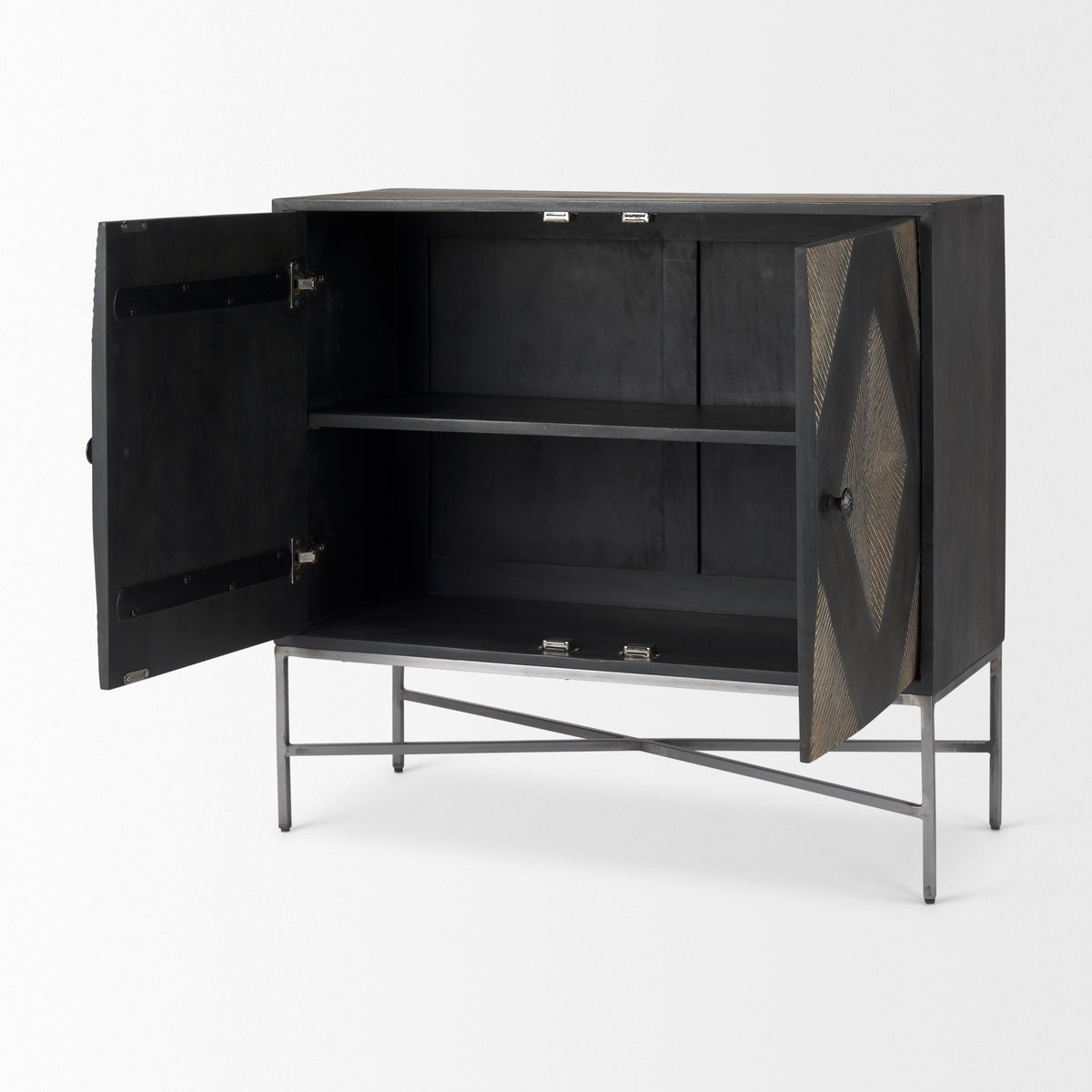 Hogarth Dark Brown/Black/Silver 2 Door Dark Accent Cabinet - Ornate Home