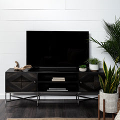 Hogarth Dark Brown Solid Wood TV Stand Media Console with Storage, TV up to 81" - Ornate Home