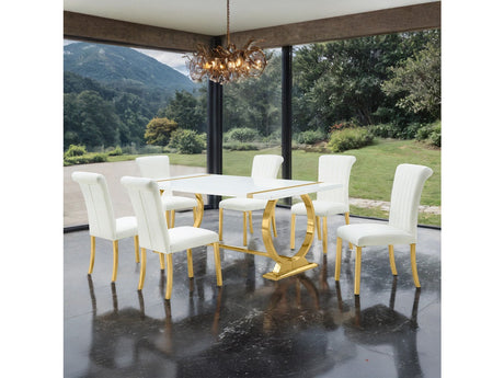 Holbaek Gold/White 7 Pc. Dining Table Set - Ornate Home