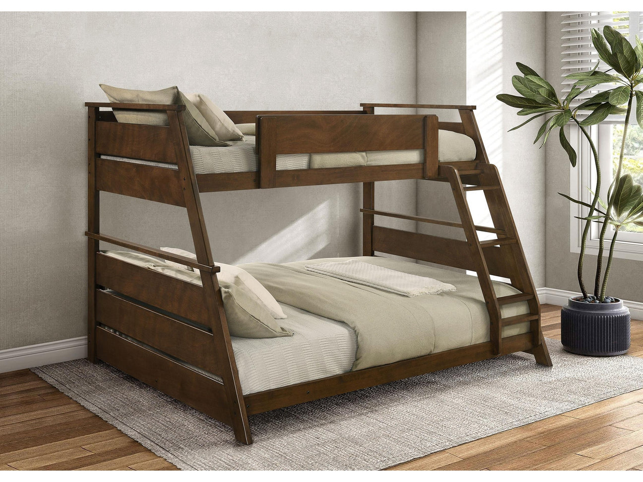 Holden Walnut Wood Veneer Twin Over Full Bunk Bed - Ornate Home