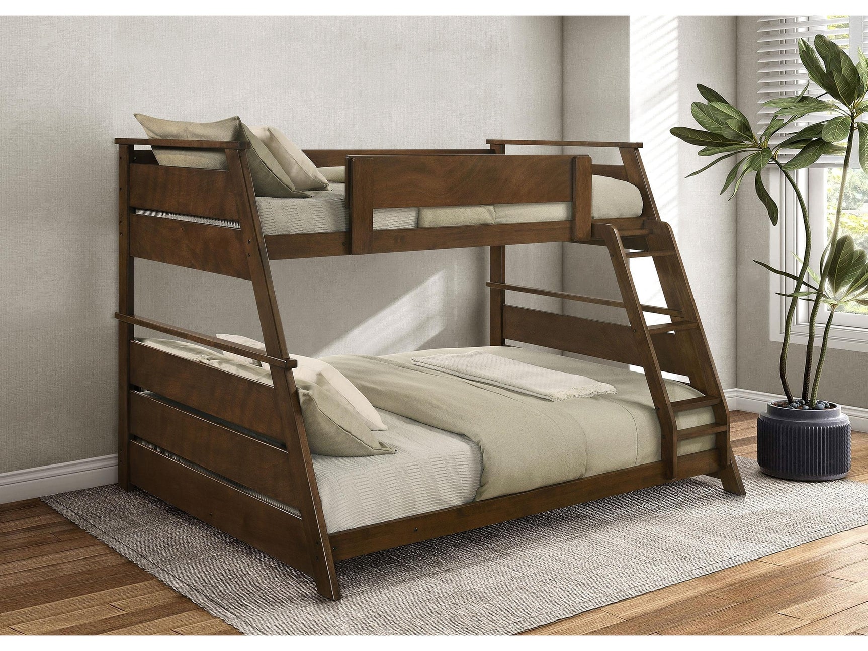 Holden Walnut Wood Veneer Twin Over Full Bunk Bed - Ornate Home