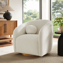 Holland Cream Swivel Chenille Fabric Armchair - Ornate Home