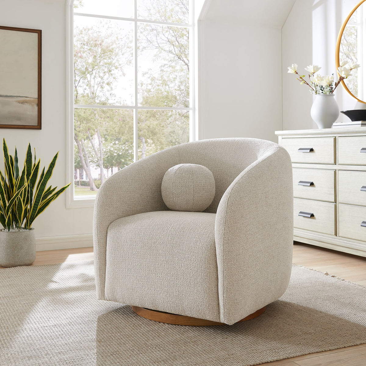 Holland Dove Gray Swivel Chenille Fabric Armchair - Ornate Home