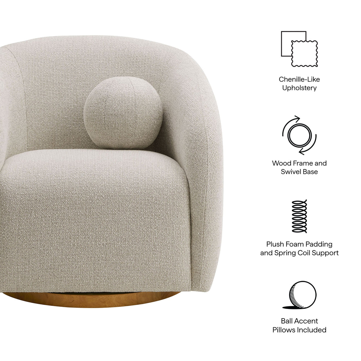 Holland Dove Gray Swivel Chenille Fabric Armchair - Ornate Home