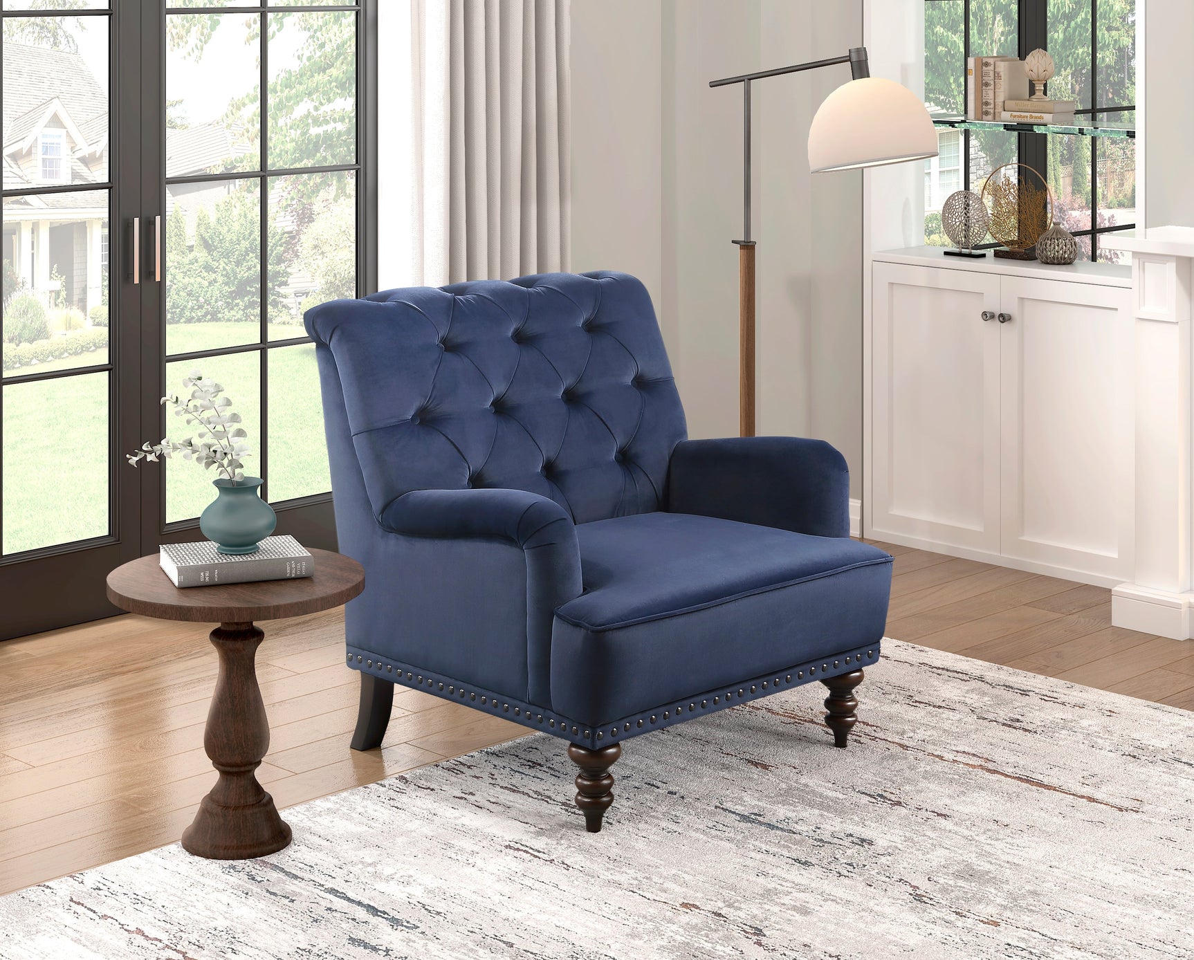 Holland Park Dark Blue Velvet Accent Chair - Ornate Home