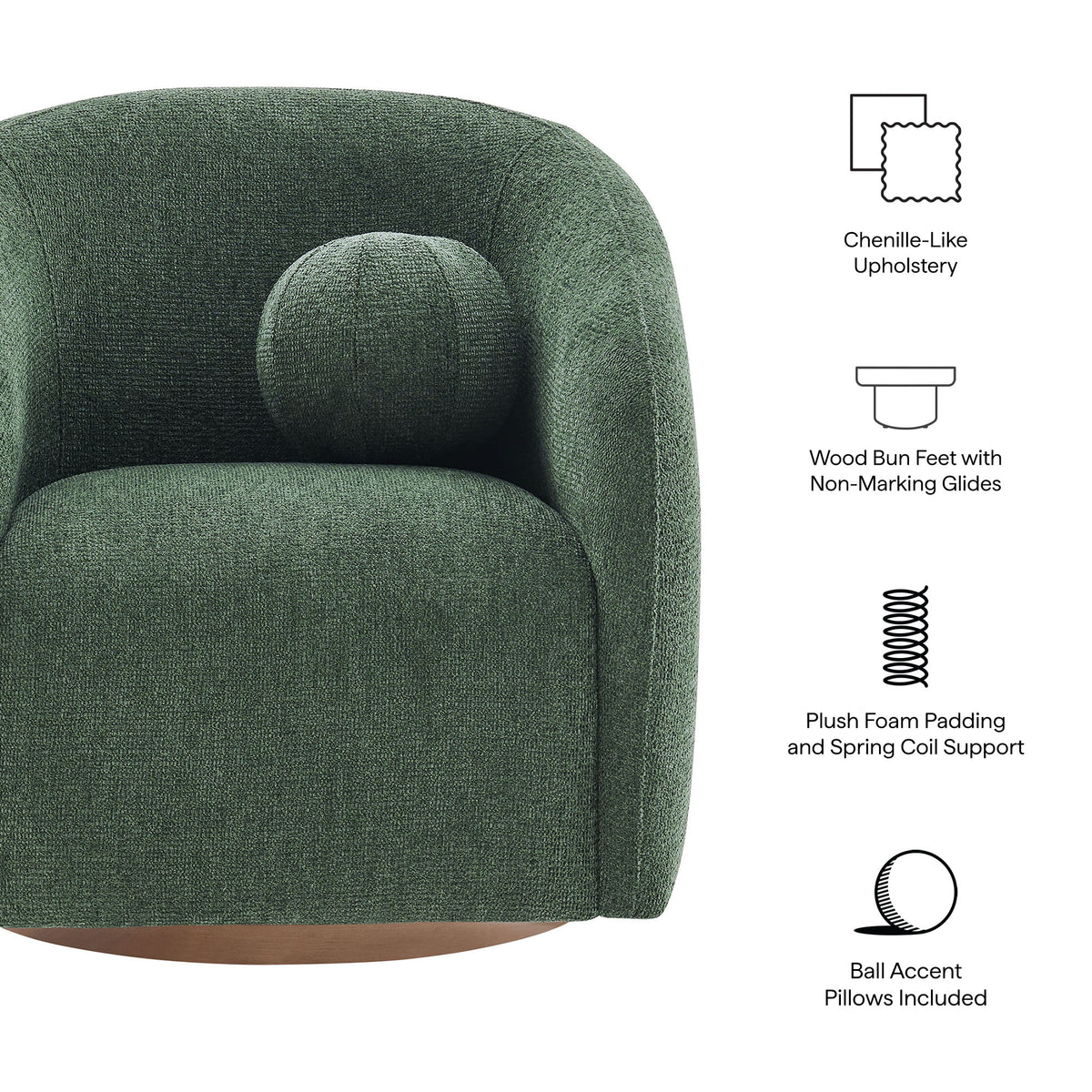 Holland Pine Swivel Chenille Fabric Armchair - Ornate Home