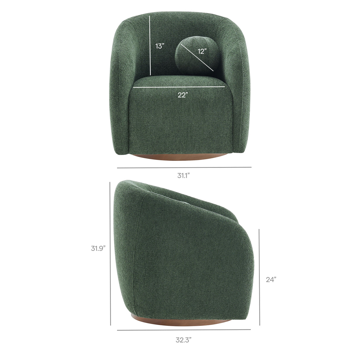 Holland Pine Swivel Chenille Fabric Armchair - Ornate Home